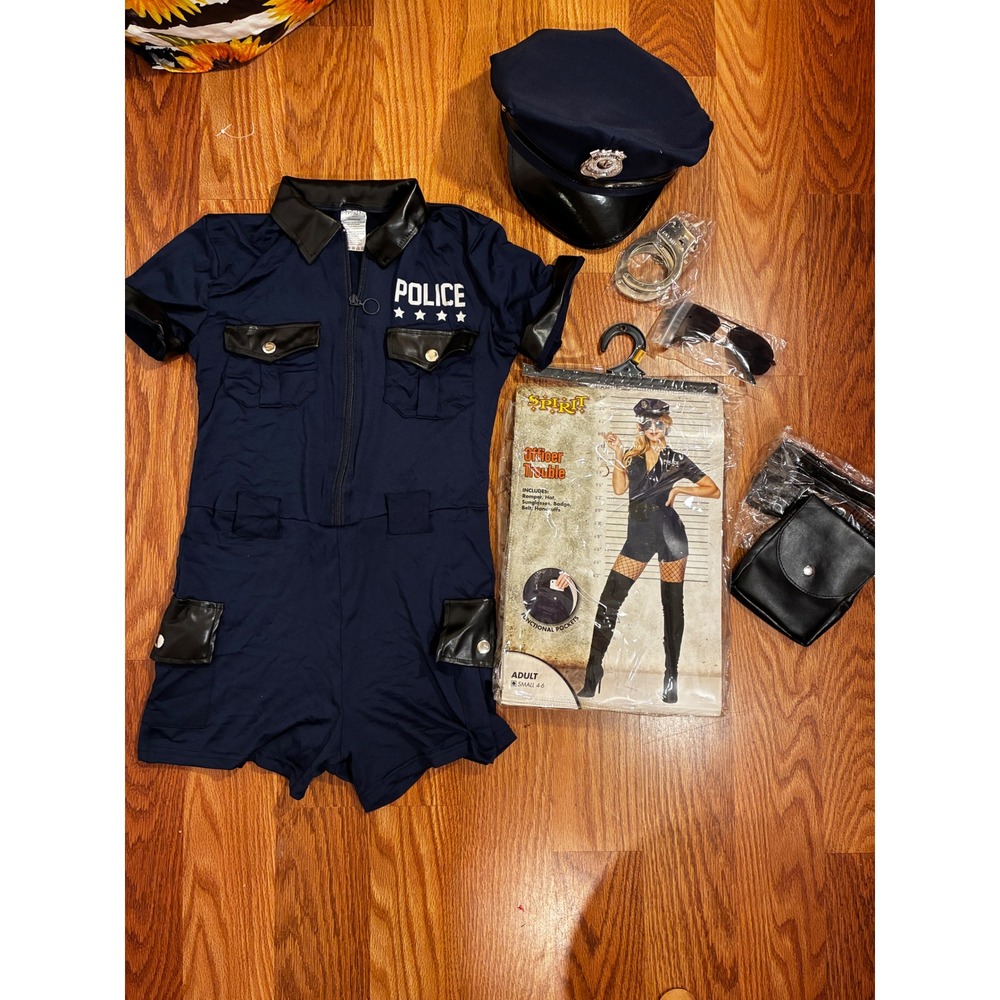 Spirit Officer Trouble Police Costume Romper Baddie Utility Set Small 4-6 Blue